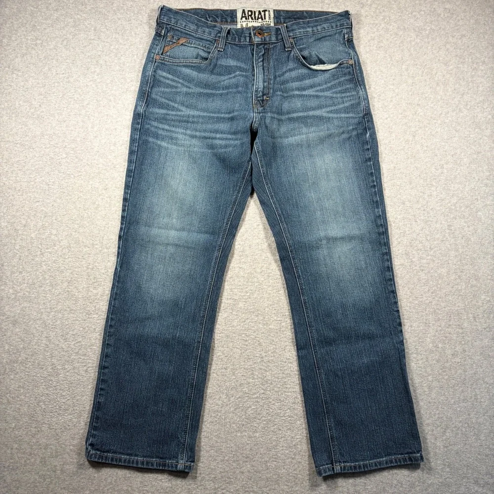 Ariat M5 Slim Straight Jeans Mens 35x30 (Fits 33x29) Blue Denim Western Workwear